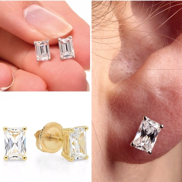 Jewelry - 2.0 Ct Emerald Cut 14K Gold Screwback Studs
